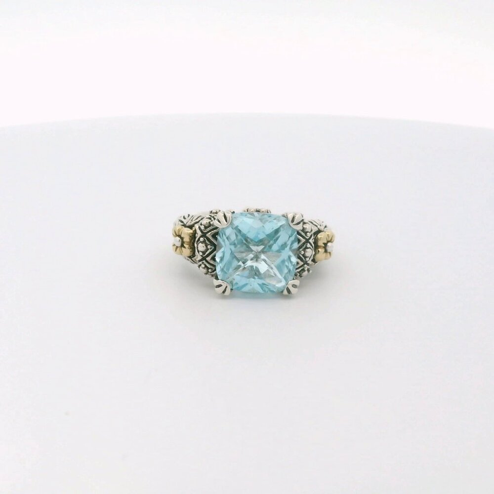 Barbara Bixby Sterling/18K Blue Topaz Flower Ring - Size 7